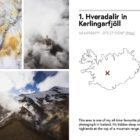 Sample location page in the ebook covering Hveradalir in Kerlingarfjöll, with photos and an Iceland map marker.